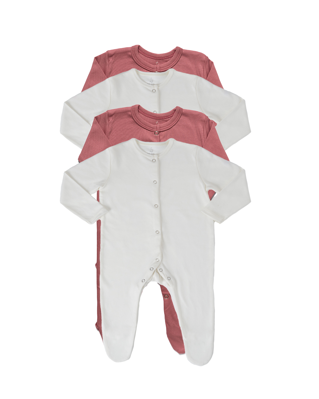 Baby Girl Footed Onesies Taupe and Milk - Bundle of 4