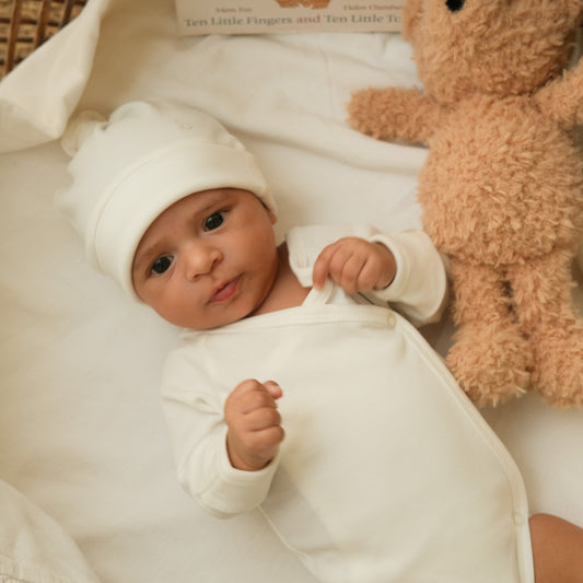 Long-Sleeved Kimono Bodysuit in Milk - Bundle of 3