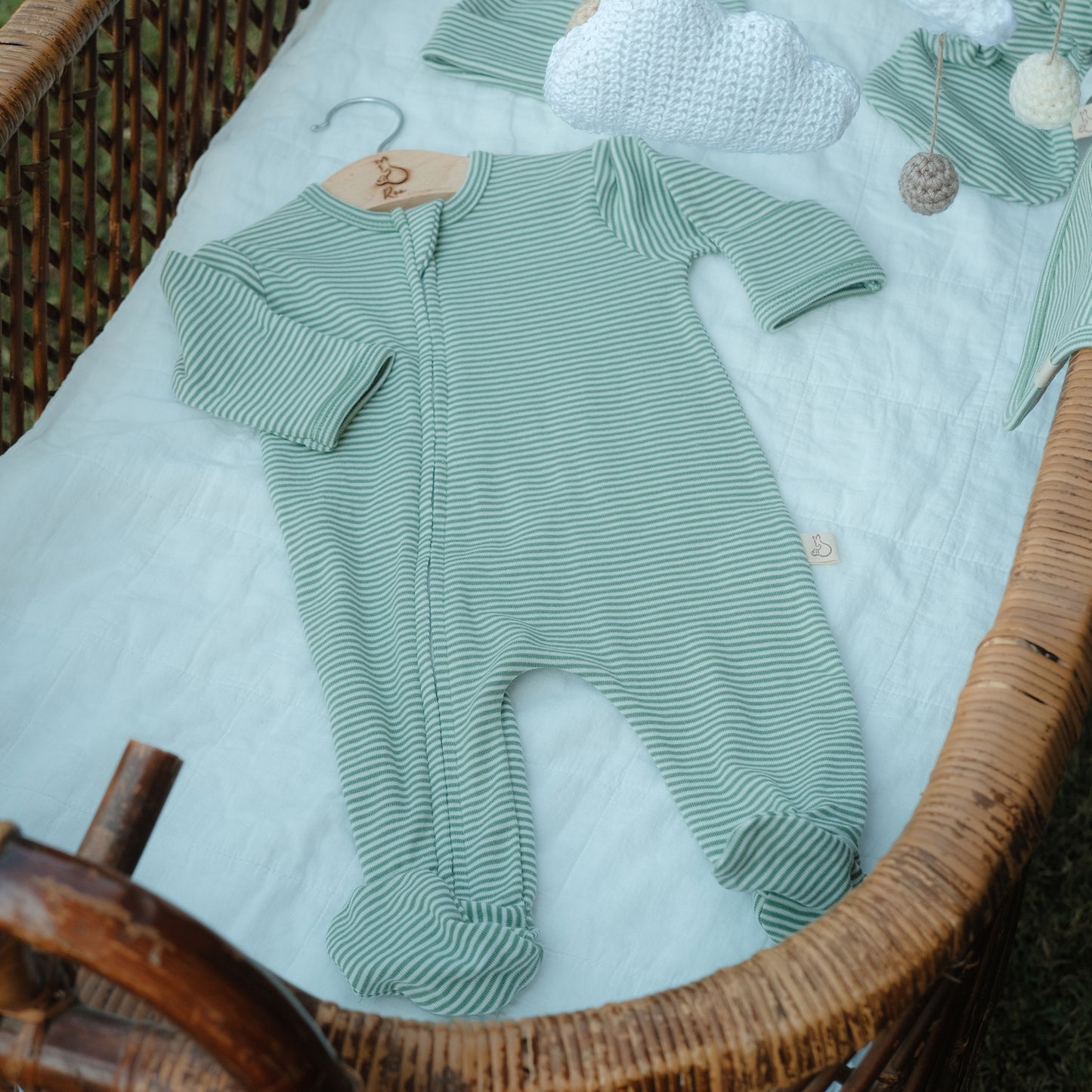 Zip-Up Footed Onesie in Palm Mist