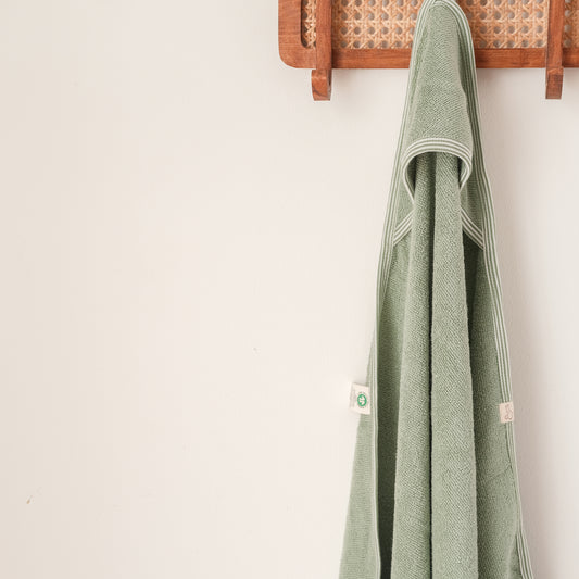 Hooded Terry Towel in Palm Mist