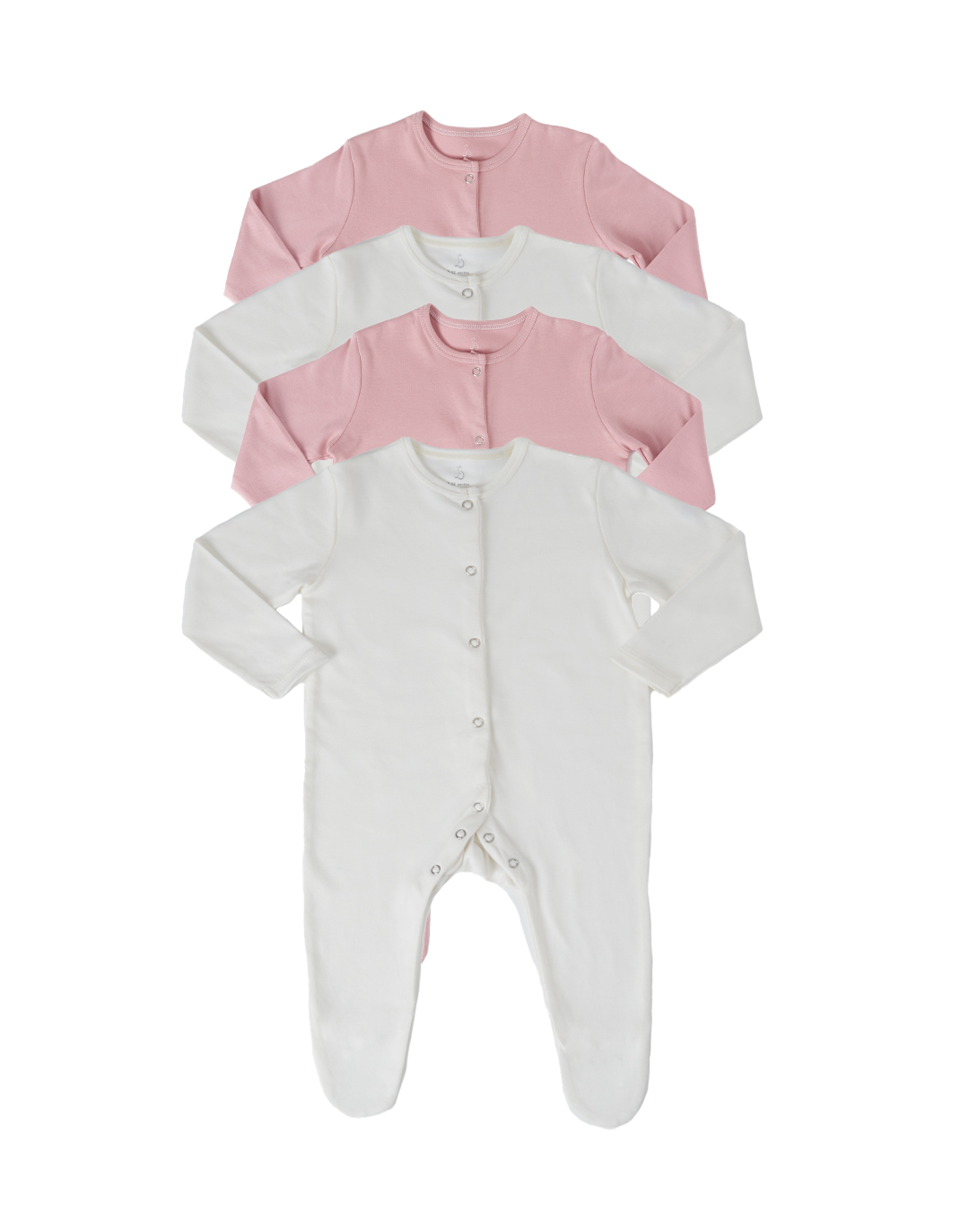 Baby Girl Footed Onesies Dusty Rose and Milk - Bundle of 4