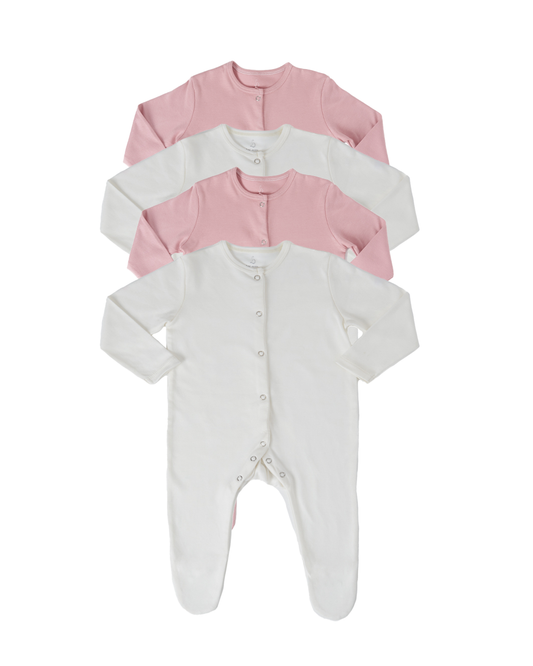 Baby Girl Footed Onesies Dusty Rose and Milk - Bundle of 4