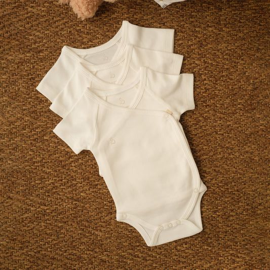 Short-Sleeved Kimono Bodysuit in Milk - Bundle of 3