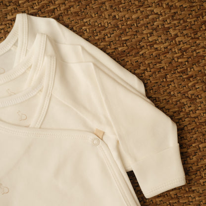 Long-Sleeved Kimono Bodysuit in Milk - Bundle of 3