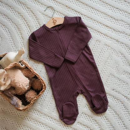 Solid Plum Zip-up Onesie