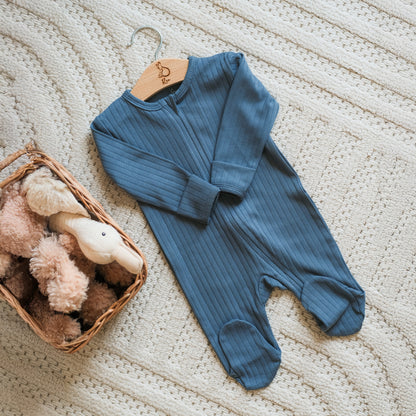 Solid Whimsical Wave Zip-up Onesie