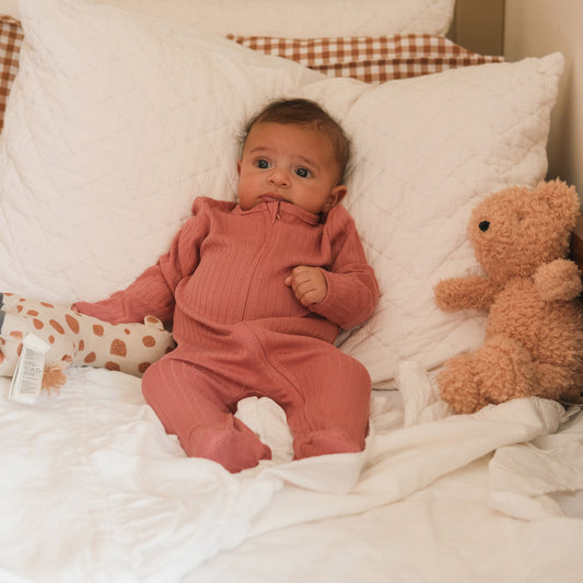 Solid Rose Zip-up Onesie