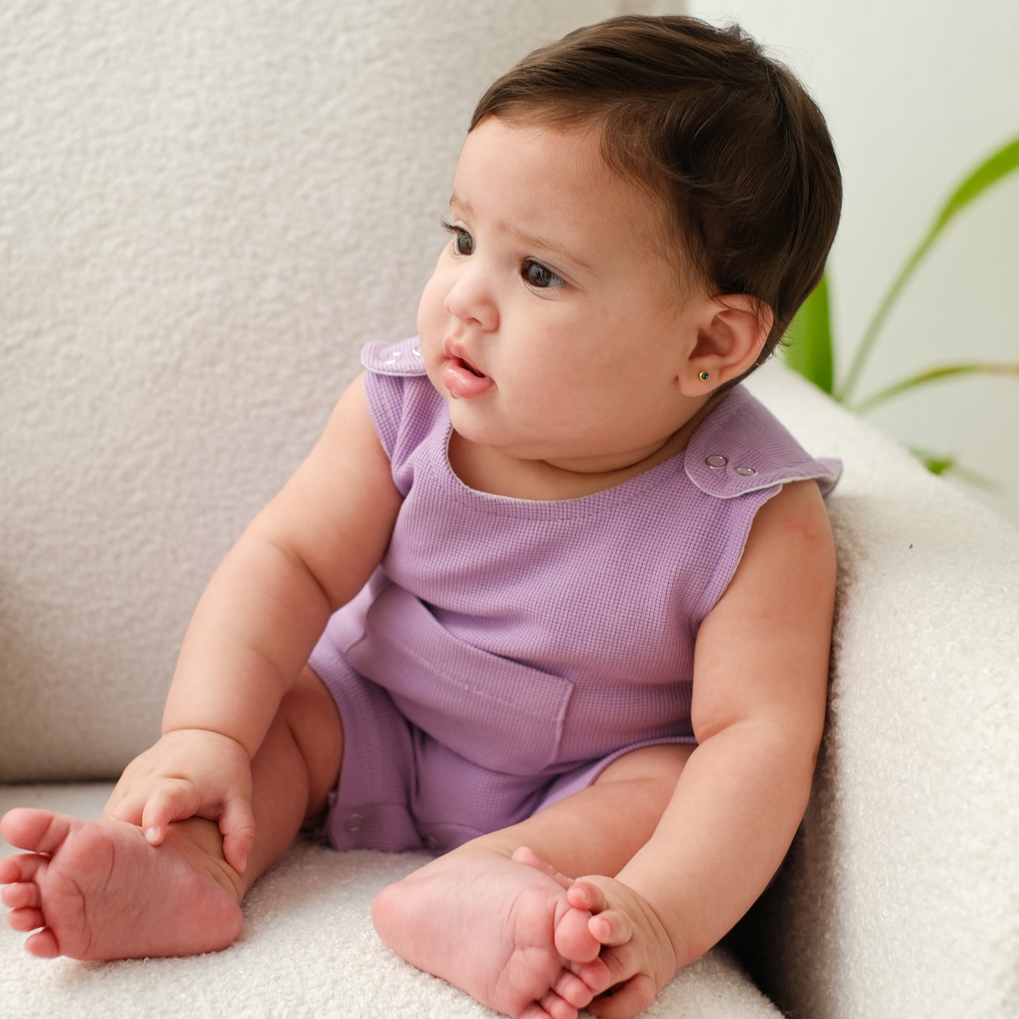 Lilac Waffle-Knit Romper
