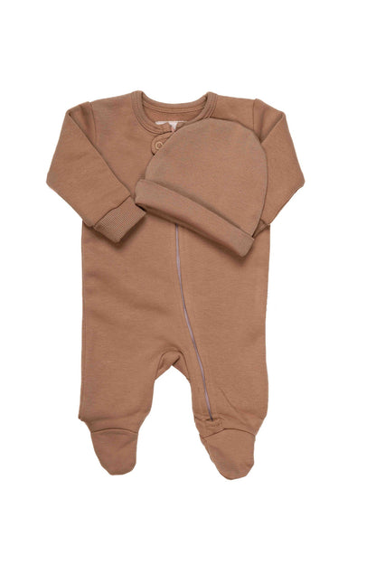 Chestnut Plain Zip-up Winter Onesie